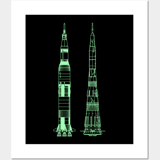 NASA Saturn V & USSR Soyuz Space Rocket Diagram Wall Art by New East 